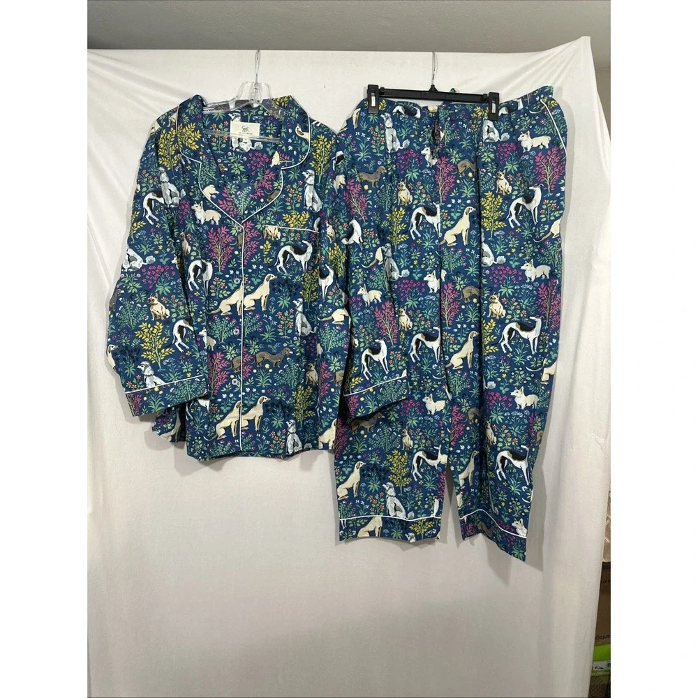 NWT $168 Printfresh [ Large ]‎ 100% Organic Cotton Long PJ Set Love Dogs U1885